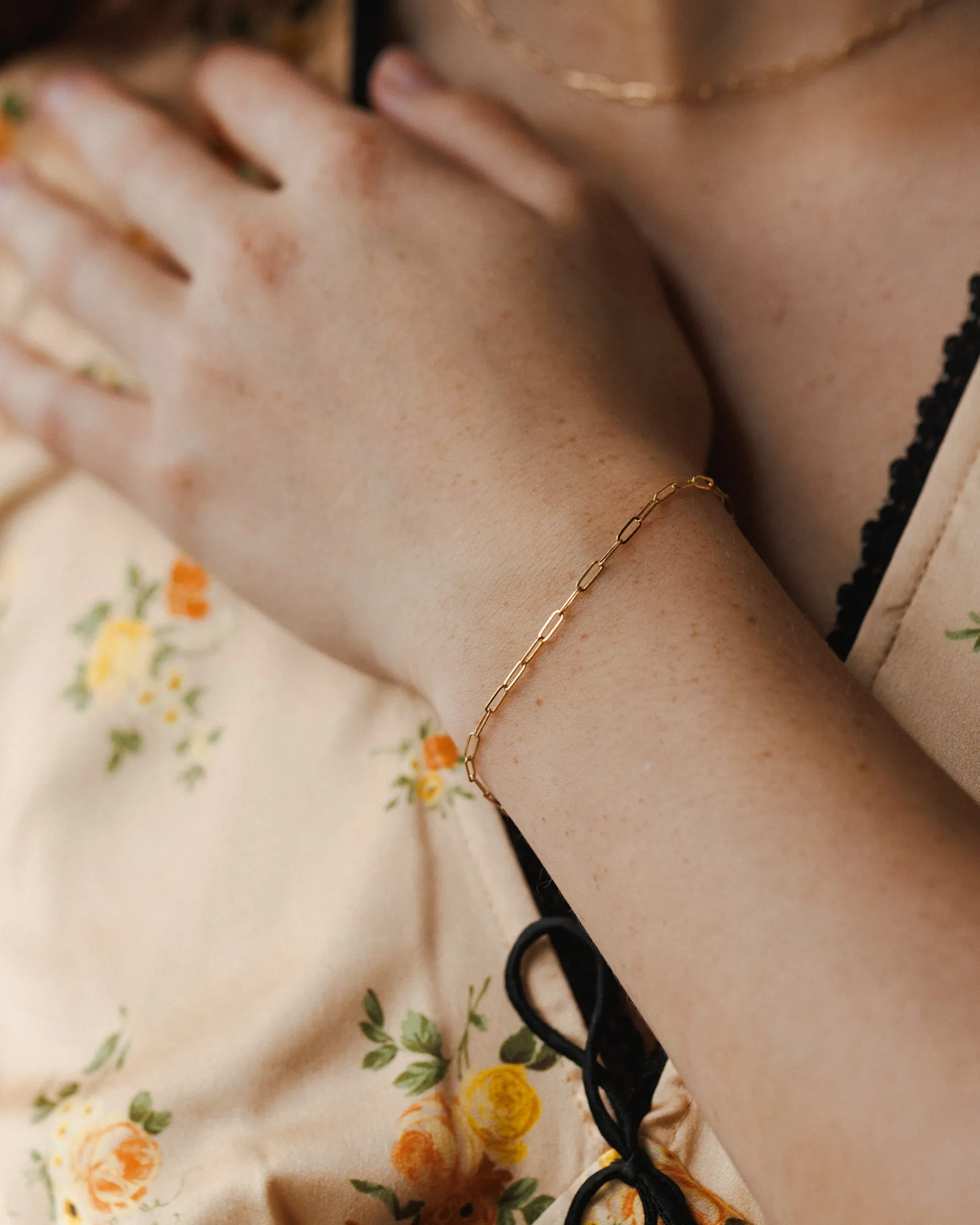 Solid Gold Dainty Paperclip Chain Bracelet