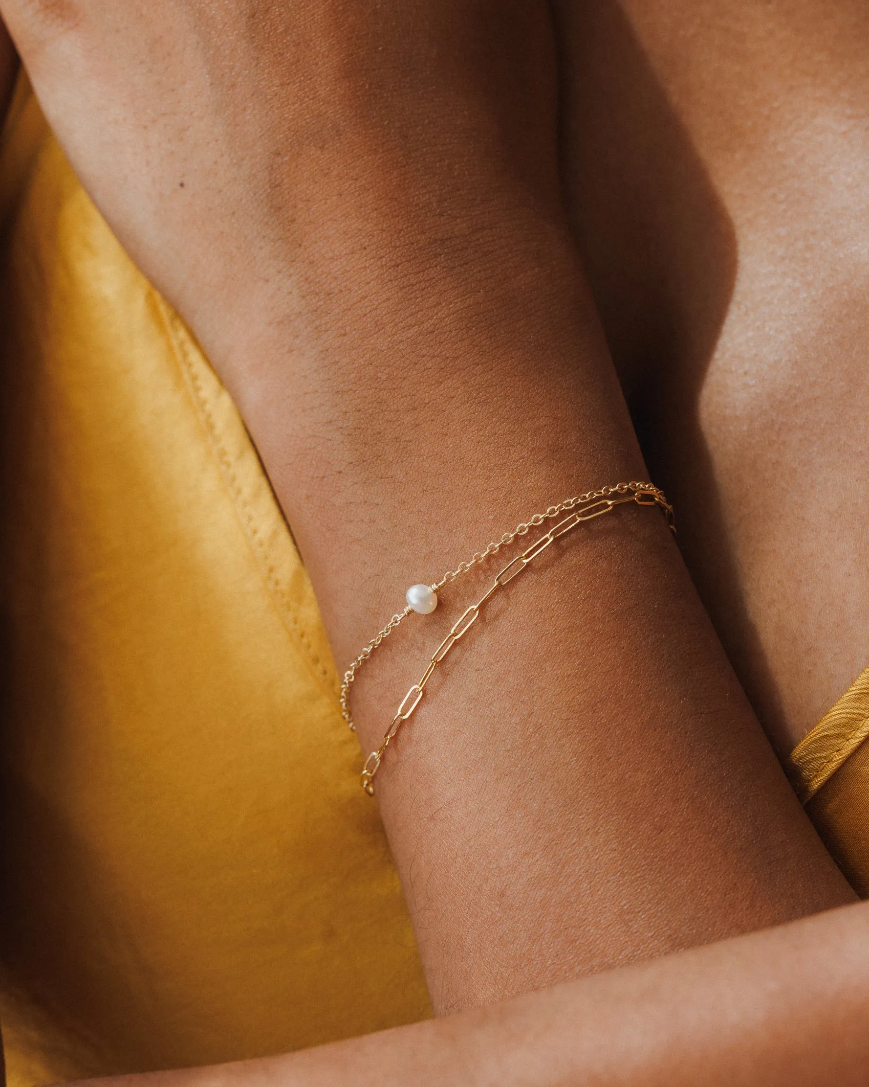 Solid Gold Dainty Paperclip Chain Bracelet