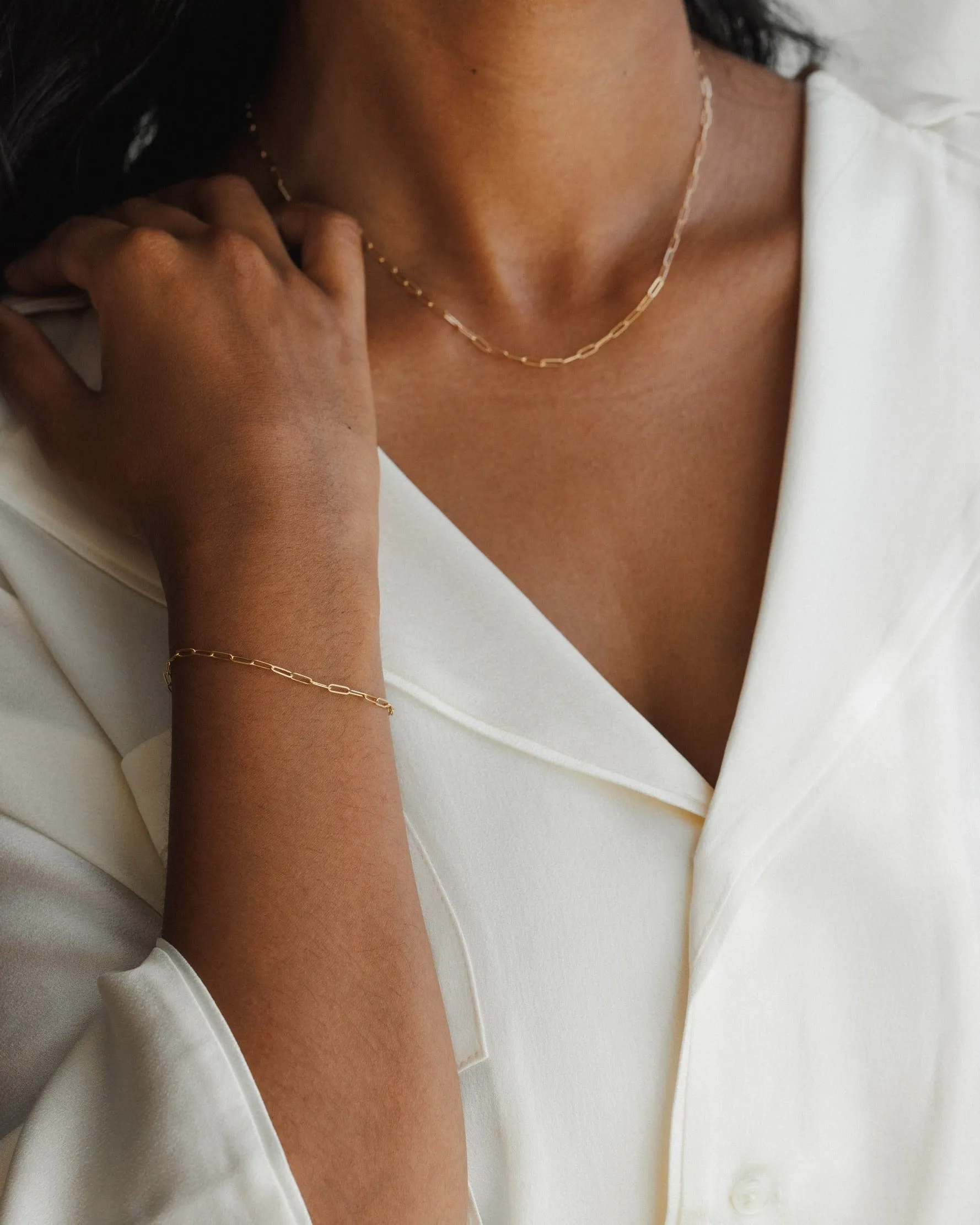 Solid Gold Dainty Paperclip Chain Bracelet
