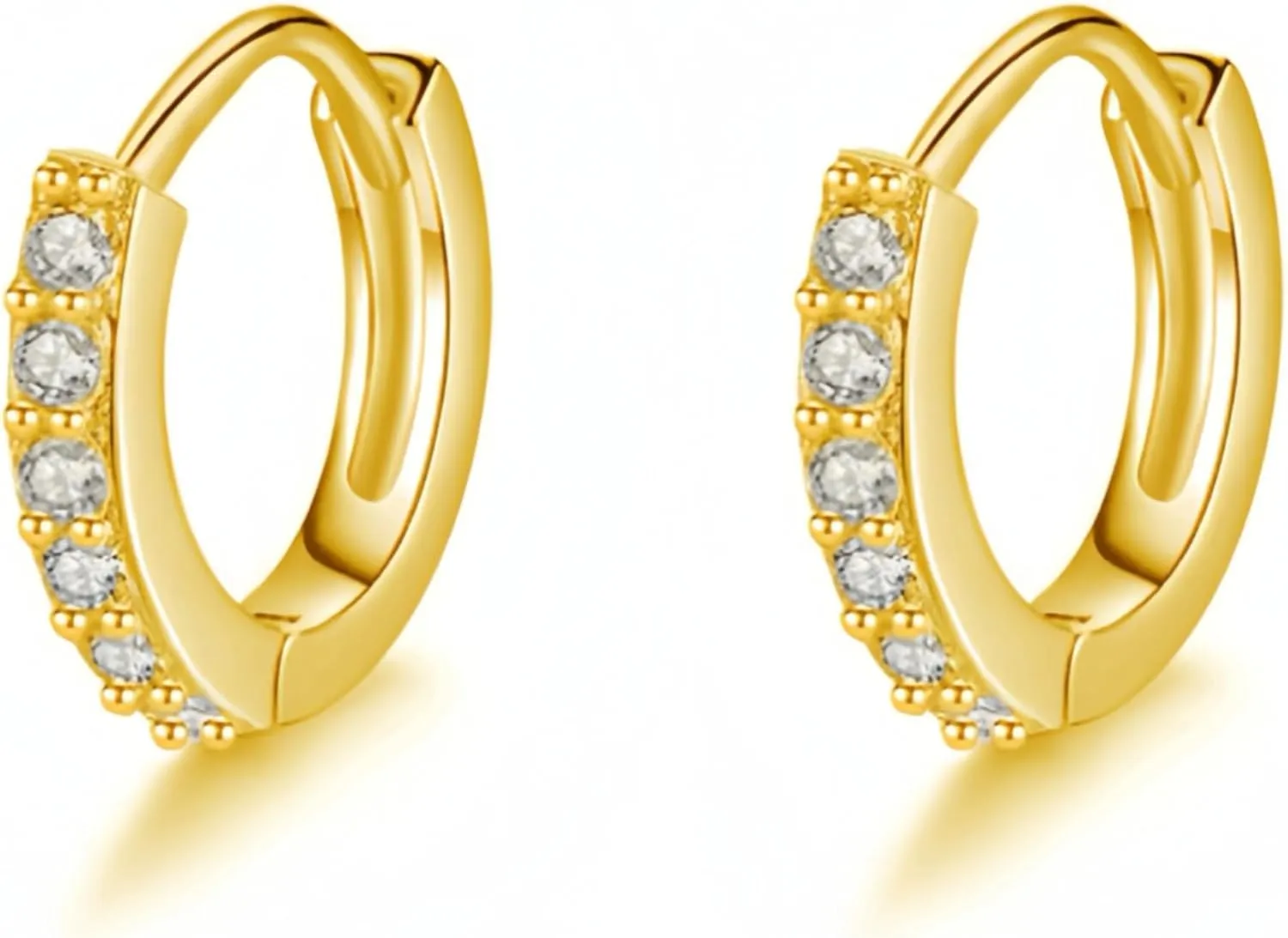 Solid S925 Huggie Earrings; Classic CZ Diamond S925 Huggie Earrings;14K Gold Plated Silver Hoop;Hypoallergenic Ear Healing Helix Cartilage Earlobe Long Lasting Earrings;