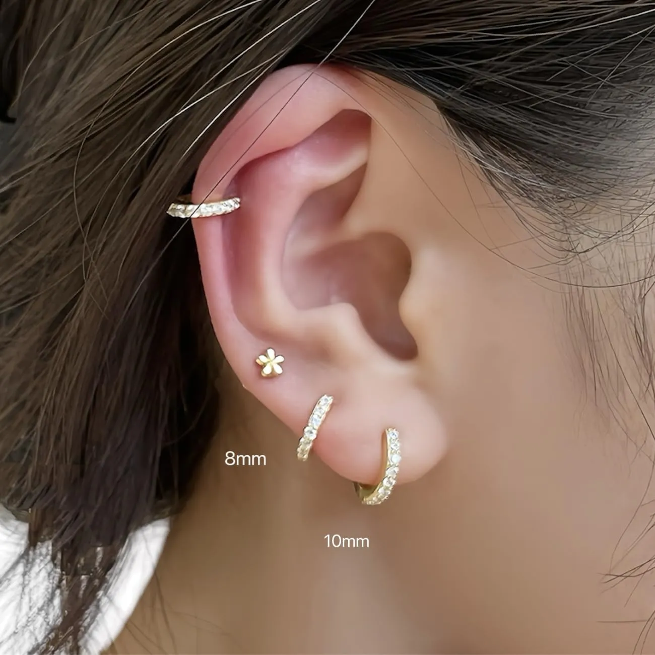 Solid S925 Huggie Earrings; Classic CZ Diamond S925 Huggie Earrings;14K Gold Plated Silver Hoop;Hypoallergenic Ear Healing Helix Cartilage Earlobe Long Lasting Earrings;