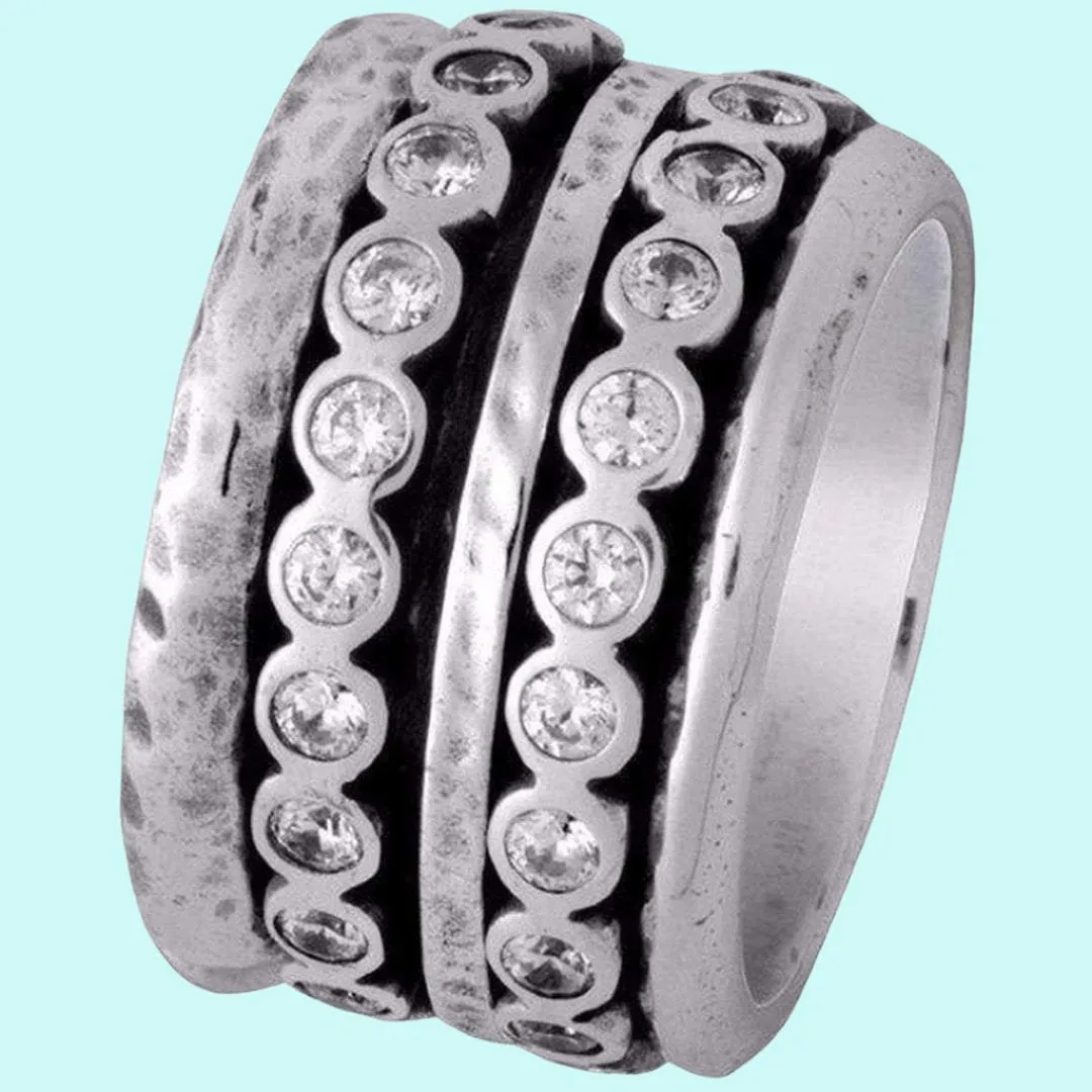 Spinner Ring Jewelry. Sterling Silver Ring Set CZ zircons. Statement ring .