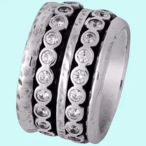 Spinner Ring Jewelry. Sterling Silver Ring Set CZ zircons. Statement ring .