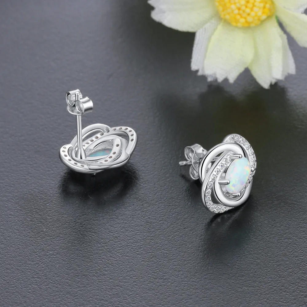 Spiral Pattern Shape Milky Opal Stone Earring