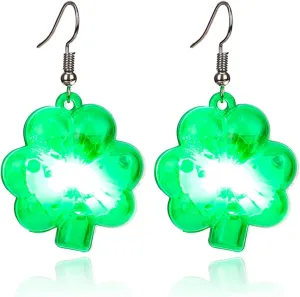 St. Patrick's Day Light Up Earrings Green Led Luck Clover Earrings Dangle Lightweight Plastic Led Shamrock Earrings Irish Holiday Carnival Earrings Jewelry for Women