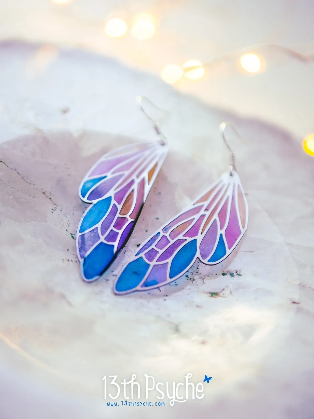 Stained glass inspired fairy wing earrings