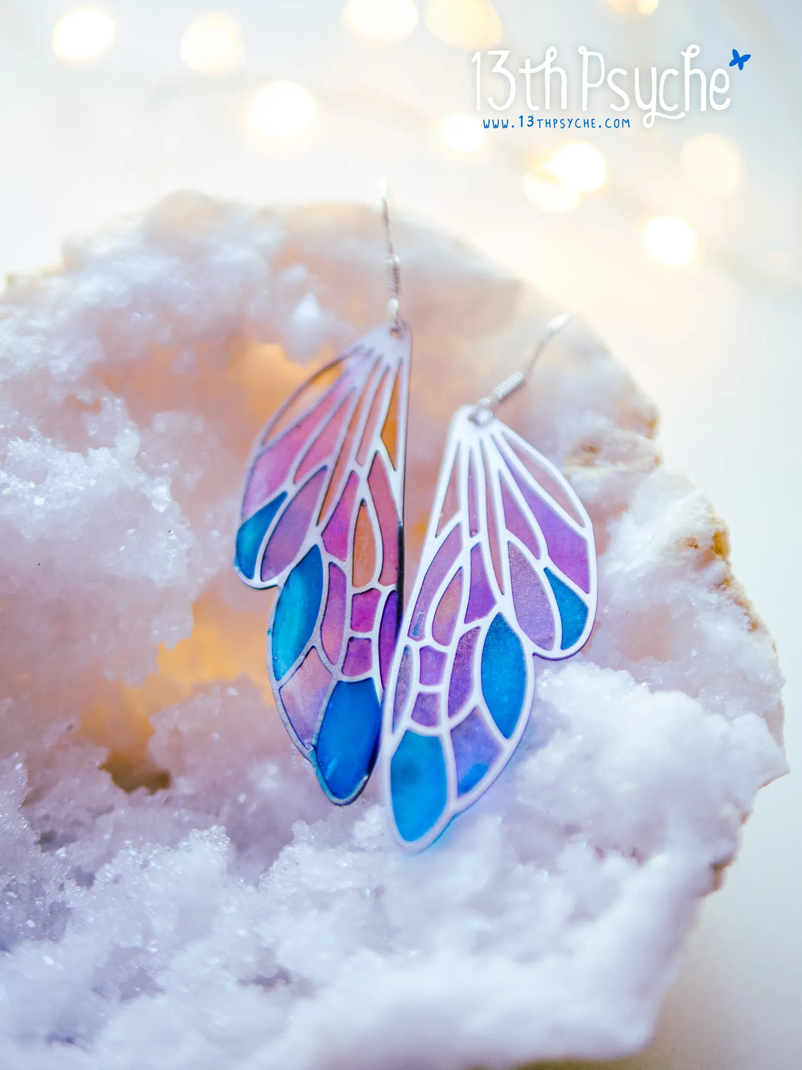 Stained glass inspired fairy wing earrings