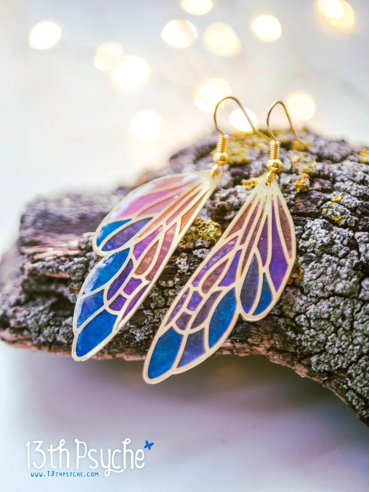Stained glass inspired fairy wing earrings