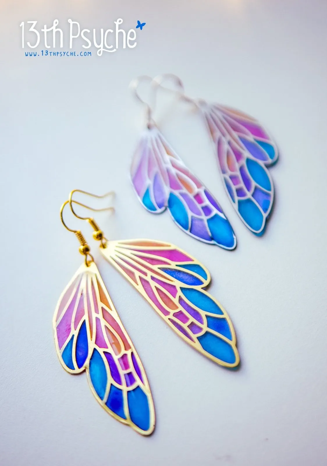 Stained glass inspired fairy wing earrings