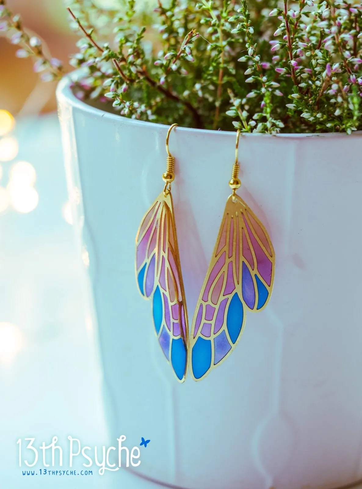 Stained glass inspired fairy wing earrings