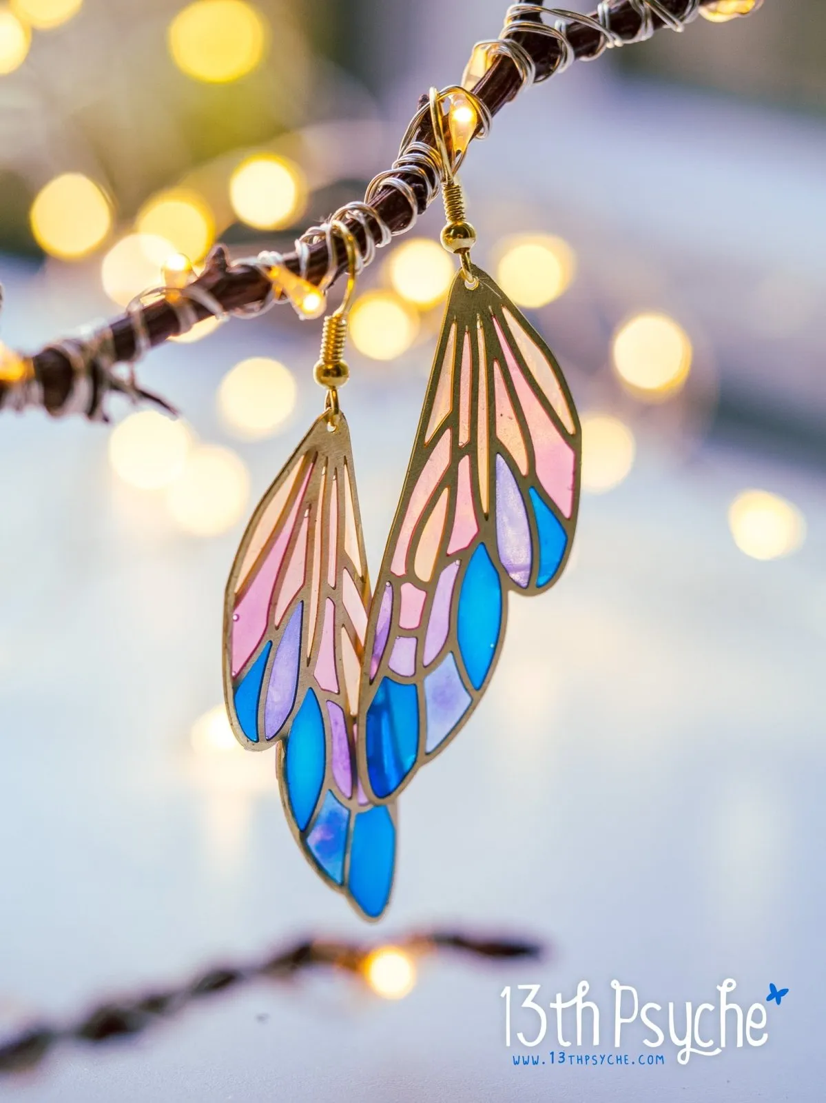 Stained glass inspired fairy wing earrings