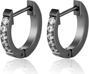 Stainless Steel Classic Huggie Half Circle Cubic Ziron Stud Earrings
