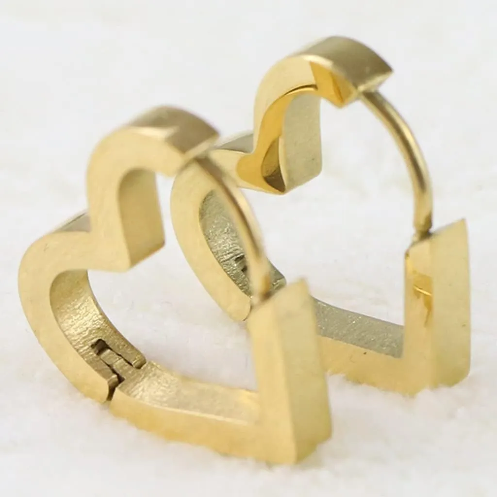 Stainless Steel Classic Simple Plain Heart Shaped Huggie Hoop Earrings
