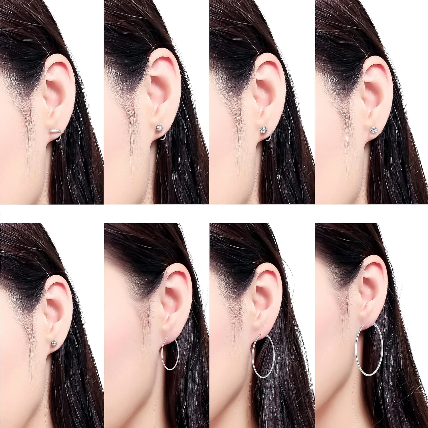 Stainless Steel Gold Hoops Silver Hoop Earrings Hypoallergenic Hoop Cartilage Piercing Earrings Tiny Ball Cubic Zirconia Stud Earrings Set for Women