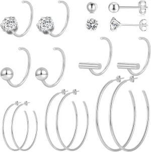 Stainless Steel Gold Hoops Silver Hoop Earrings Hypoallergenic Hoop Cartilage Piercing Earrings Tiny Ball Cubic Zirconia Stud Earrings Set for Women