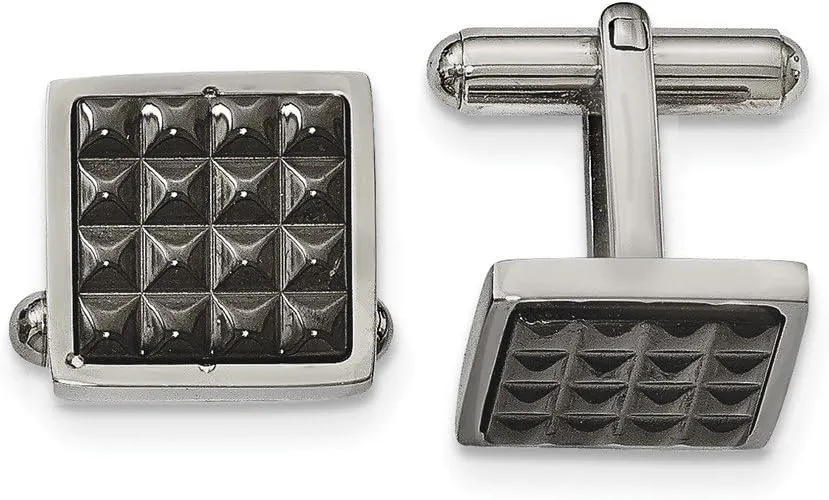 Stainless Steel Polished Black IP Studded Cufflinks