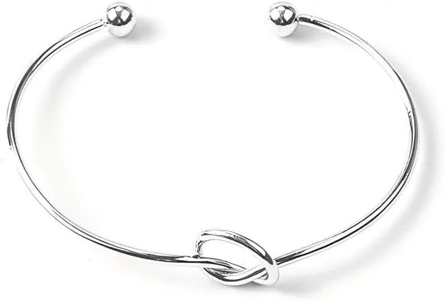 Stainless Steel Tie The Love Knot Open Cuff Bangle Bracelet for Women Bridesmaid Friendship Gifts, Silver Color, 6.7cm Diameter