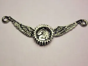 Steampunk Wings With Center Gears Pendant With 2 Loops Genuine American Pewter Charm