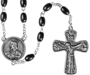 Stella Maris Scapular Medal Rosary with Traditional Spanish Cross and Wooden Beads | Handmade in Spain | Catholic Rosary for Men and Women | U.S. Catholic-Owned Business
