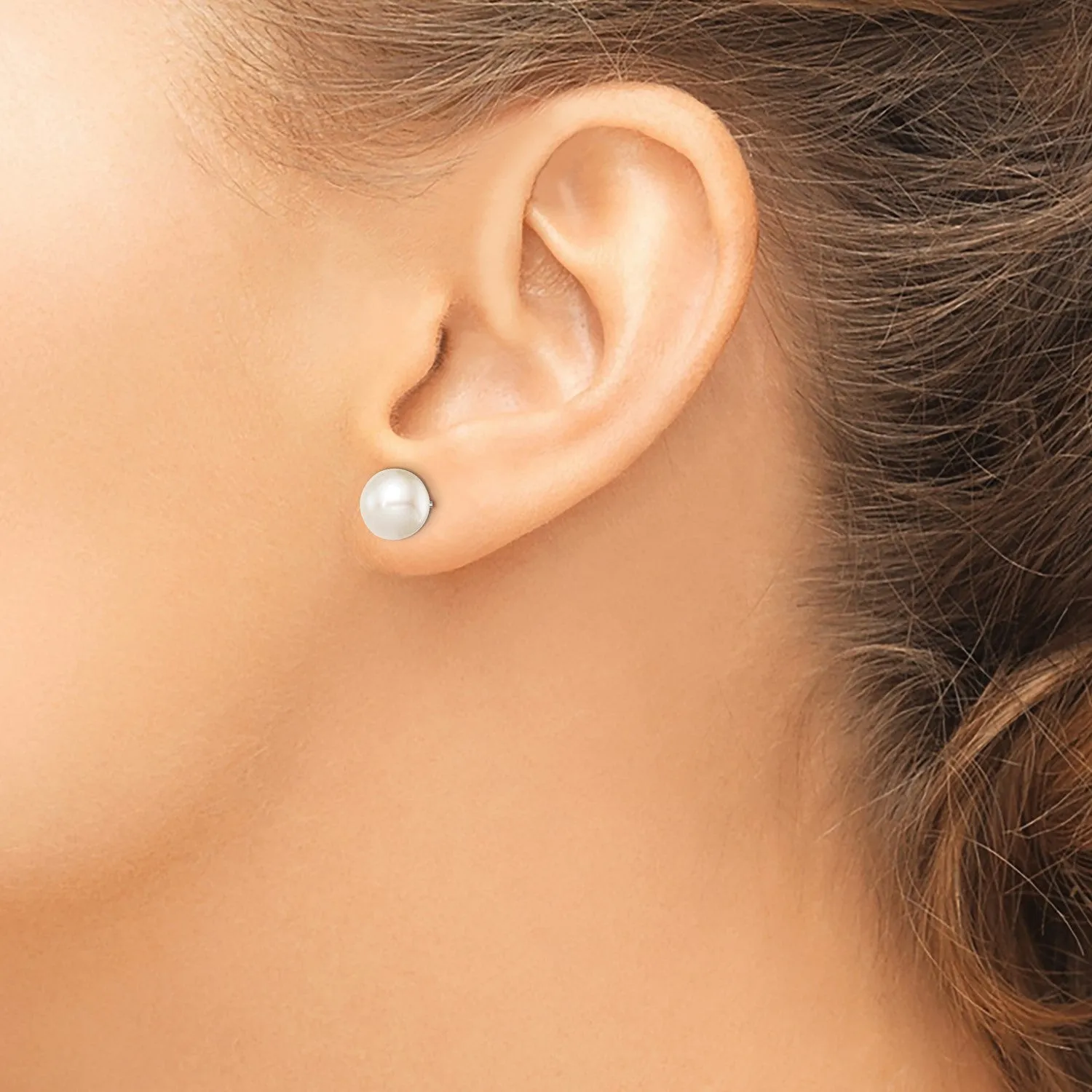 Sterling Silver 8X9MM Pearl Stud Earrings