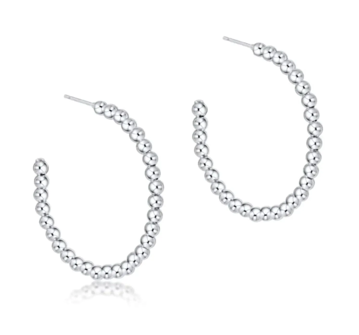 Sterling Silver - Beaded Classic 1.25" Post Hoop Earrings