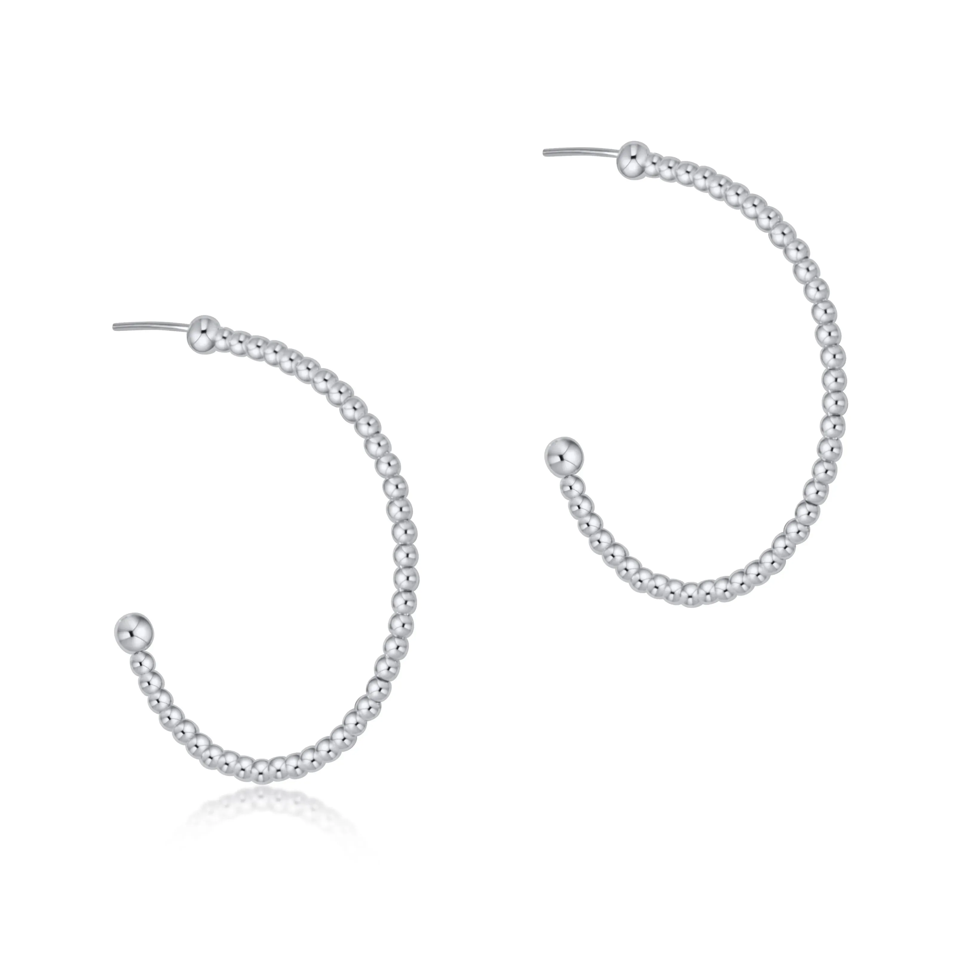 Sterling Silver - Beaded Classic 1.25" Post Hoop Earrings