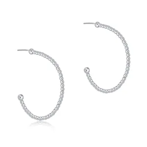 Sterling Silver - Beaded Classic 1.25" Post Hoop Earrings