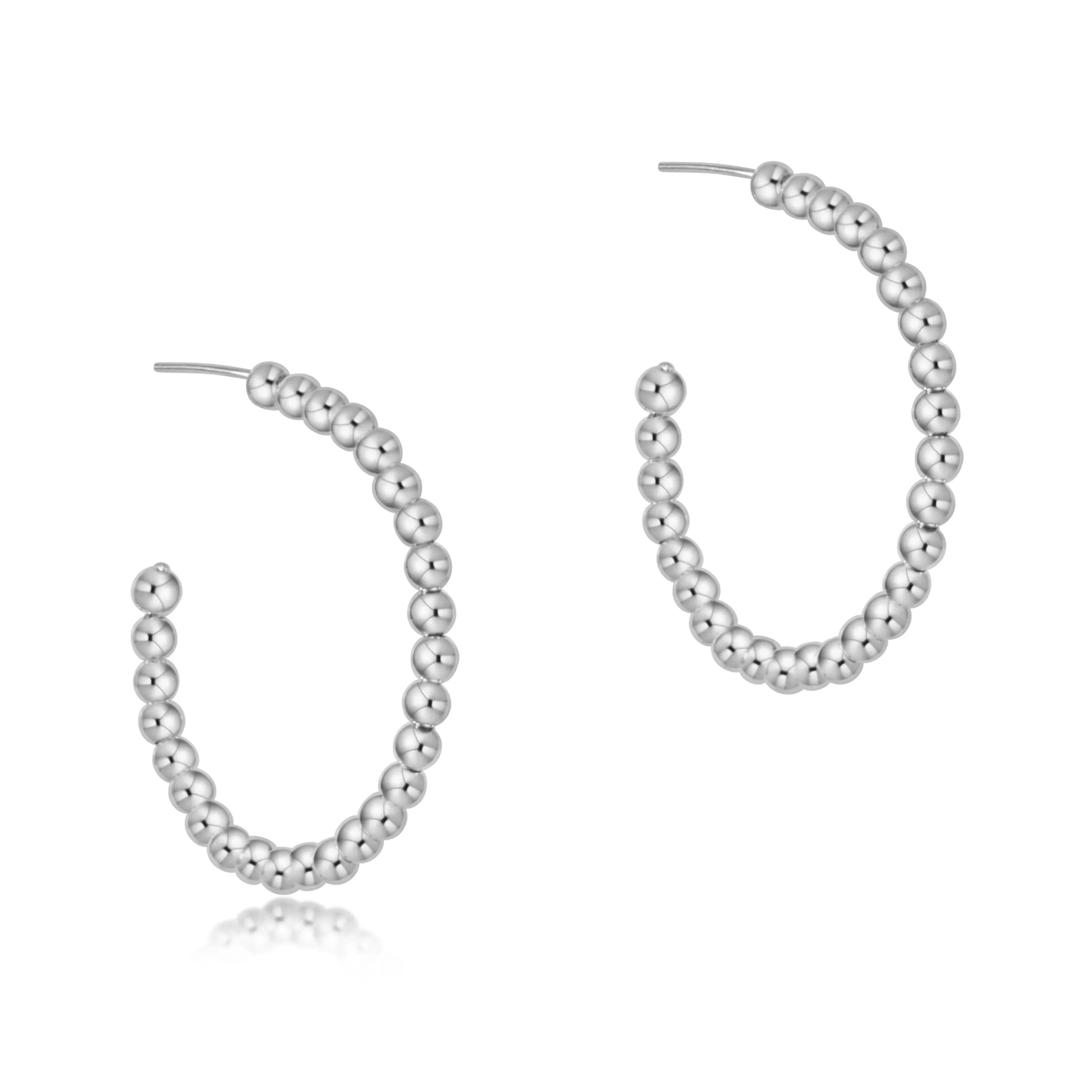 Sterling Silver - Beaded Classic 1.25" Post Hoop Earrings