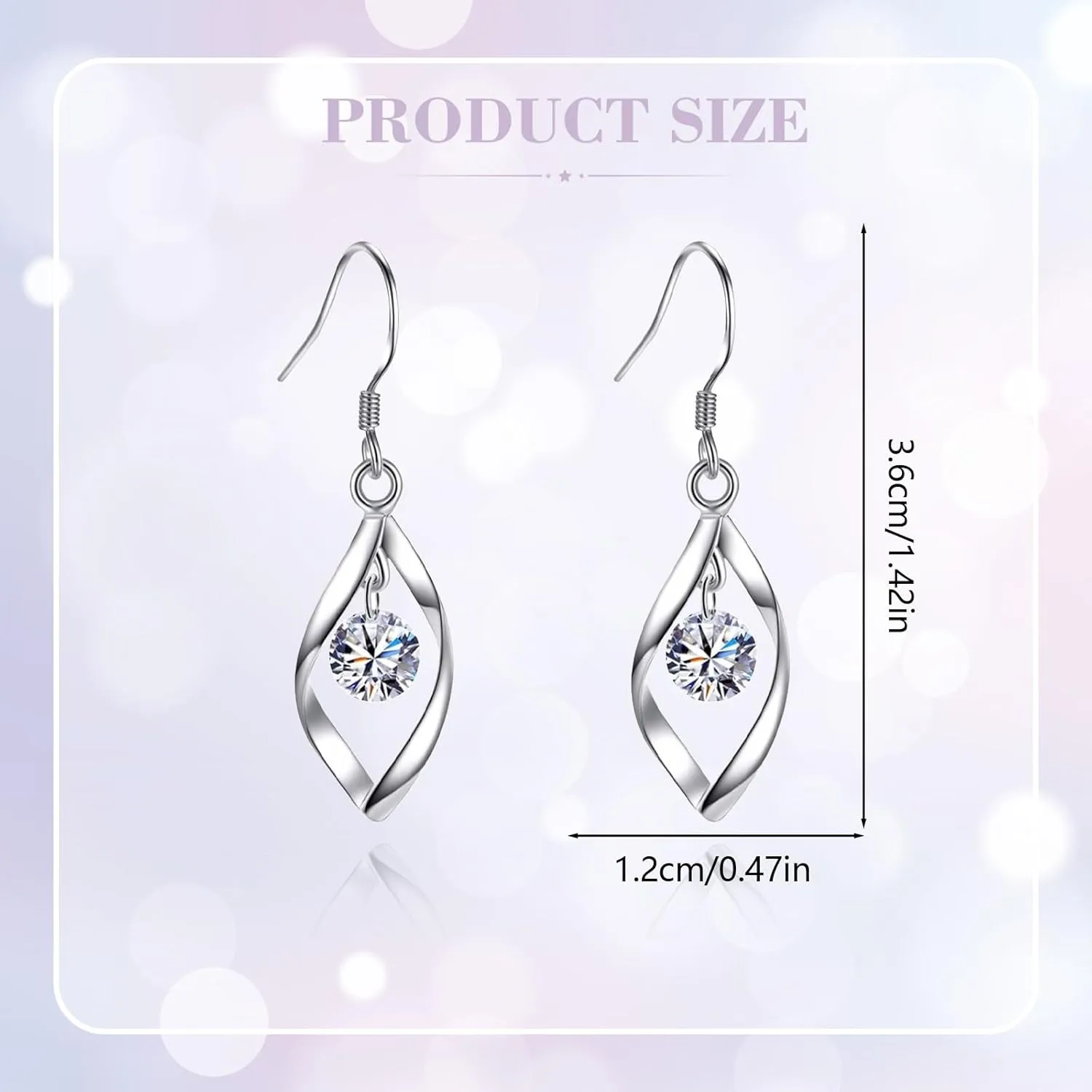 Sterling Silver Dangle Earrings Linear Swirl Drop Design Rotary Tassel Earrings Cubic Zirconia Classic Infinity Earring,Wavy Long Chain Fashion Jewelry Gifts for Women Girls TeensB