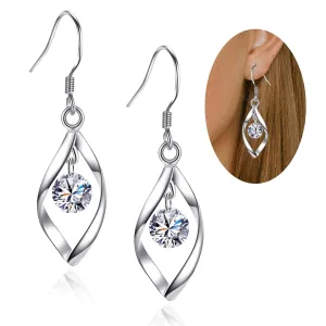 Sterling Silver Dangle Earrings Linear Swirl Drop Design Rotary Tassel Earrings Cubic Zirconia Classic Infinity Earring,Wavy Long Chain Fashion Jewelry Gifts for Women Girls TeensB