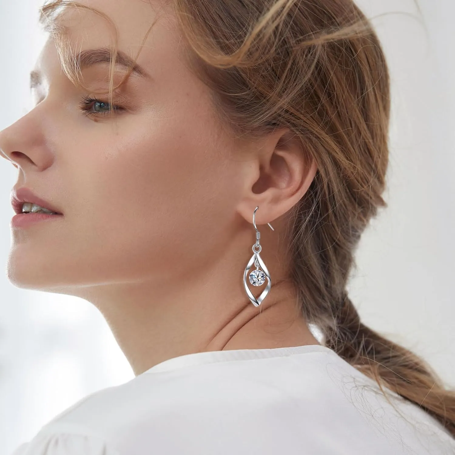 Sterling Silver Dangle Earrings Linear Swirl Drop Design Rotary Tassel Earrings Cubic Zirconia Classic Infinity Earring,Wavy Long Chain Fashion Jewelry Gifts for Women Girls TeensB