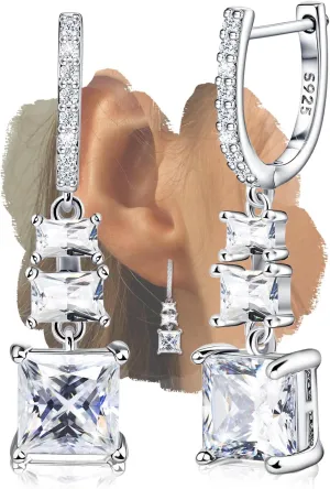Sterling Silver Dangle Earrings White Gold Charms Huggie Hoop CZ Hypoallergenic Fashion Jewelry Dainty Birthday Gift for Women