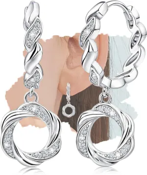 Sterling Silver Hoop Dangling Earrings Women Trendy Hypoallergenic Twisted Earrings Classic Hoop Earrings with Charms Cubic Zirconia Loop Dangle Earrings Fashion Earrings Gifts for Christmas Birthday
