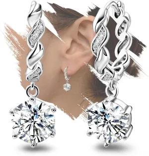 Sterling Silver Hoop Earrings - Hypoallergenic Loop Earrings with Cubic Zirconia, Classic Huggie Design for Sensitive Ears for Mother's Day or Birthday