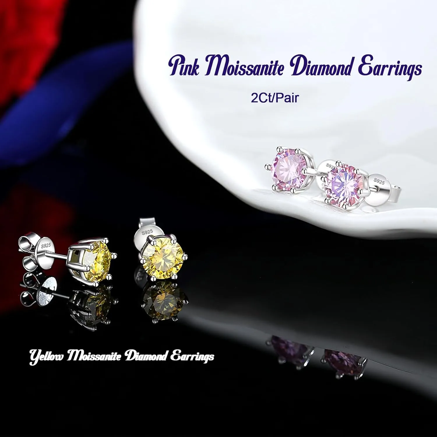 Sterling Silver Moissanite Earrings for Men Women, 2Ct Pair 6.5MM Round Cut Lab Imitation-diamond Stud Earrings 18K White Gold Plated Jewelry Gifts