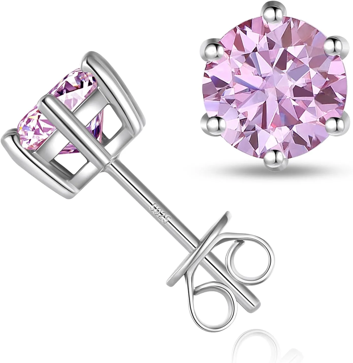 Sterling Silver Moissanite Earrings for Men Women, 2Ct Pair 6.5MM Round Cut Lab Imitation-diamond Stud Earrings 18K White Gold Plated Jewelry Gifts