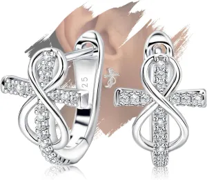 Sterling Silver Trendy Cross Huggie Hoop Earrings for Women Dainty Charms Hypoallergenic Jewelry Birthday Gift for Women