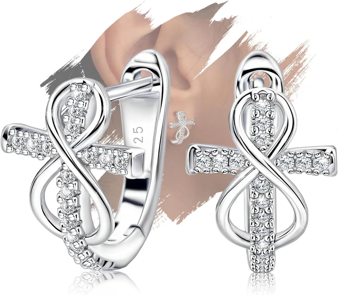 Sterling Silver Trendy Cross Huggie Hoop Earrings for Women Dainty Charms Hypoallergenic Jewelry Birthday Gift for Women