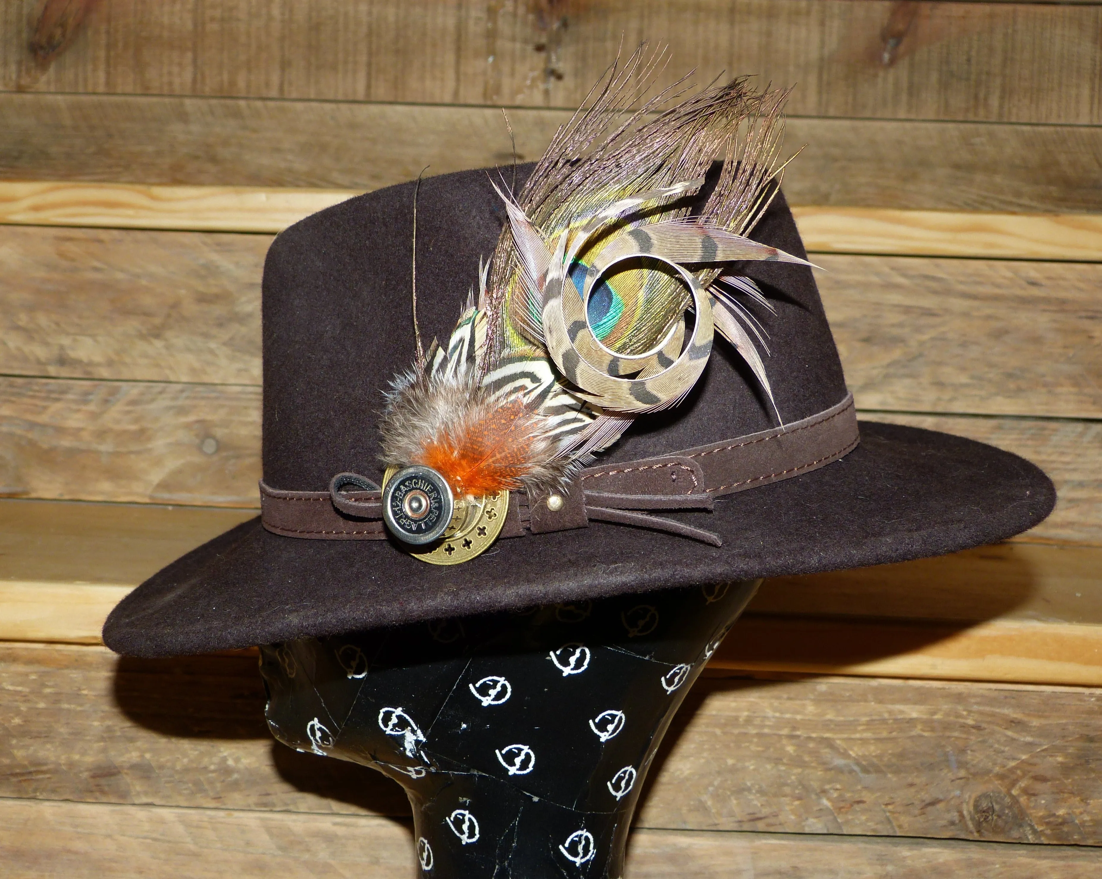 Stunning Large Spiral Pheasant and Peacock Hat Pin - clip on