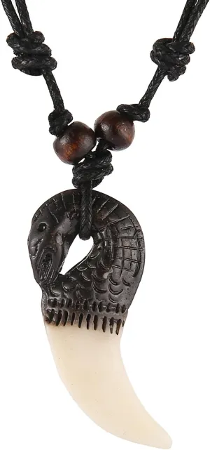 STWTR Adjustable Resin Snake Head Hemp Rope Necklace, Maori Tribe Pendant, Lucky Jewelry