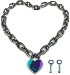 Succuba Padlock Necklace Chain Collar Choker with Two Keys and Box for Women and Men