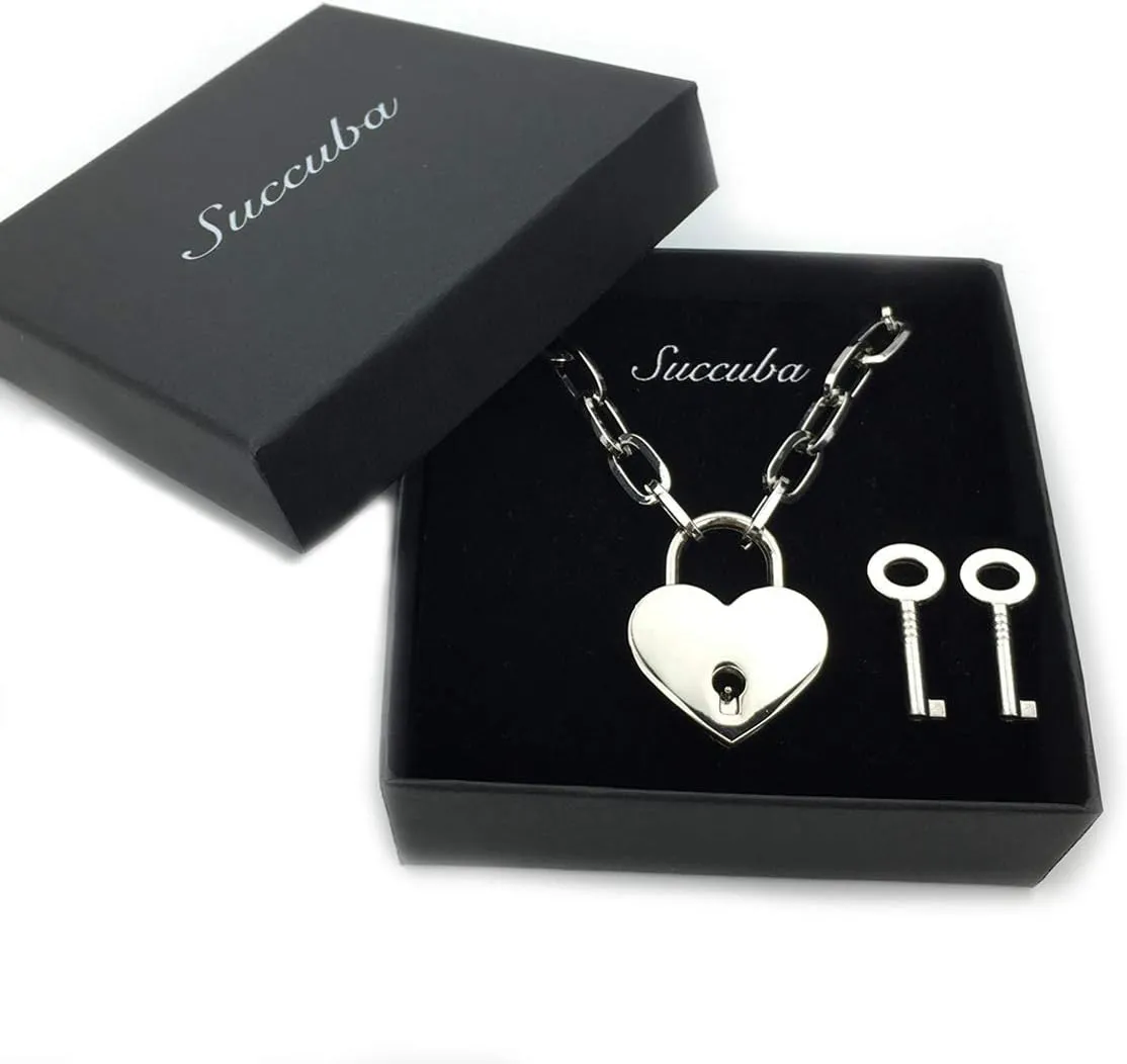Succuba Padlock Necklace Chain Collar Choker with Two Keys and Box for Women, Men and Pet