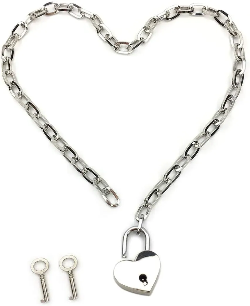 Succuba Padlock Necklace Chain Collar Choker with Two Keys and Box for Women, Men and Pet
