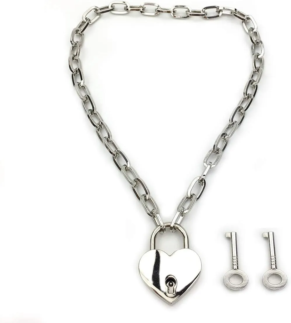 Succuba Padlock Necklace Chain Collar Choker with Two Keys and Box for Women, Men and Pet