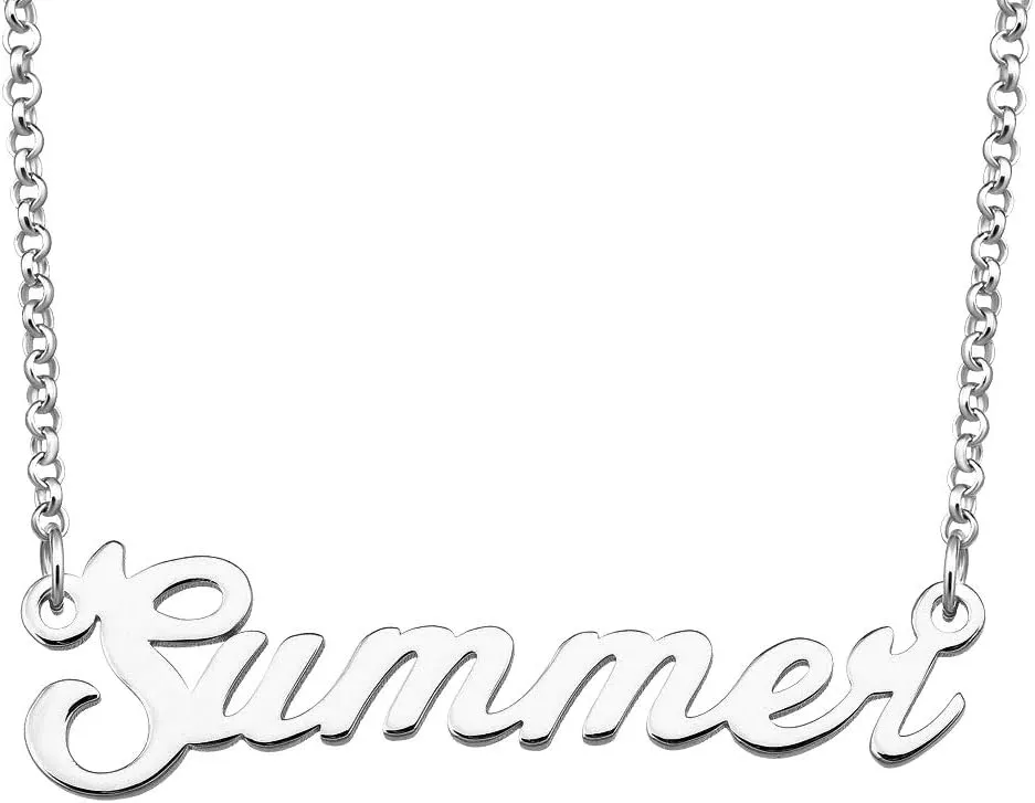 Summer Name Necklace Custom Personalized in Silver Plate Gift for Women Couple