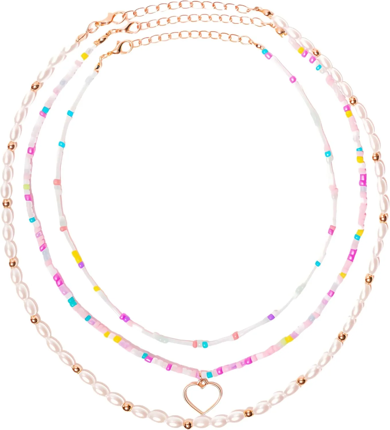 Summer Style Three - Layered Colorful Beaded and Pearl Handmade Necklace - Multiple Ways to Wear, Y2K Trendy Pearl Necklace, Jewelry Gifts for Women