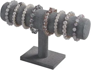 T-Bar Bracelet Holder, Bracelet Display Stand For Selling, Hair Tied Jewelry Organizer Watch Rack For Home Show (Gray Linen)