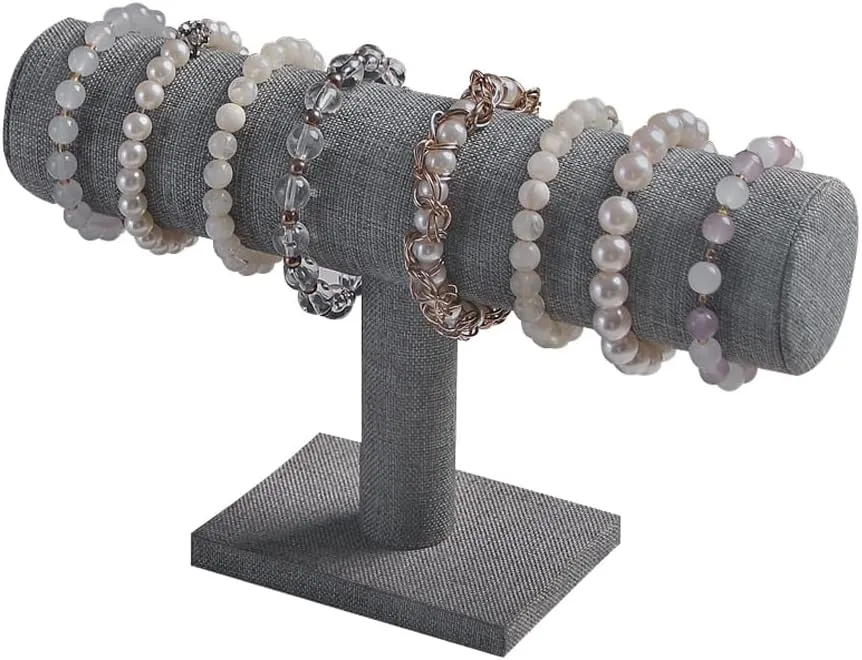 T-Bar Bracelet Holder, Bracelet Display Stand For Selling, Hair Tied Jewelry Organizer Watch Rack For Home Show (Gray Linen)
