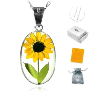 TAMI Natural Sunflower Necklace for Women - Sterling Silver Sunflower Jewelry Pendant - Pressed Sunflower Handmade Gift - Yellow Flower Necklace of Mexican Jewelry