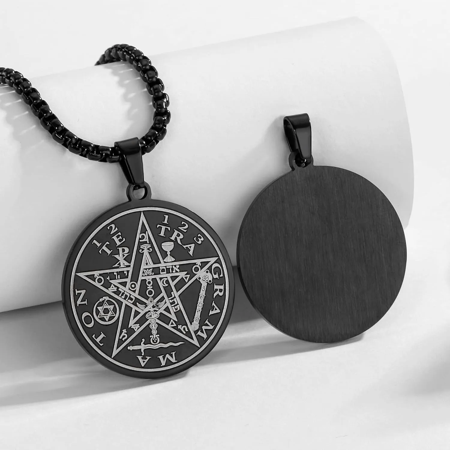 Tetragrammaton Pentacle Necklace for Men Pentagram Protection Amulet Wicca Jewelry, Five-pointed Star, Magical,The Ancient Power Name of God Stainless Steel 24 inches